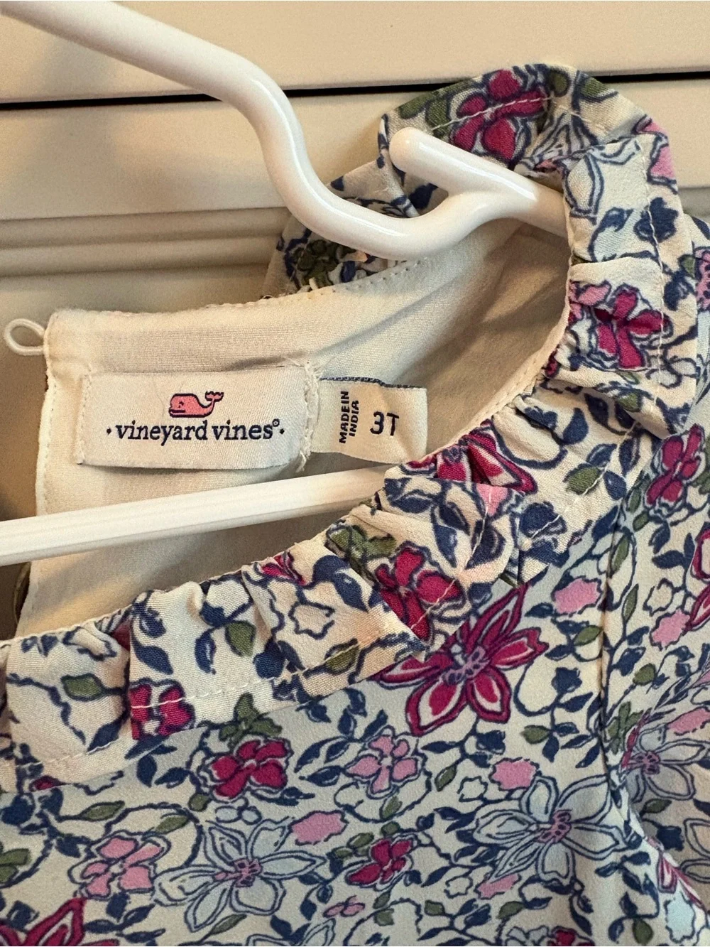 Vineyard Vines Girls Floral Ruffle-Neck Dress